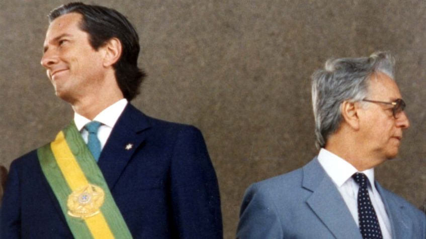 Fernando Collor foi eleito presidente com Itamar Franco como vice. Os dois romperam, e Itamar assumiu o mandato depois do impeachment de Collor. Nascido na Bahia, Itamar era de família mineira e fez toda a trajetória política em Minas Gerais / Estadão Conteúdo (15.mar.1990)