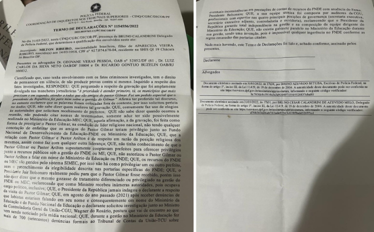 A CNN obteve a íntegra do depoimento do ex-ministro da Educação Milton Ribeiro à Polícia Federal / Reprodução