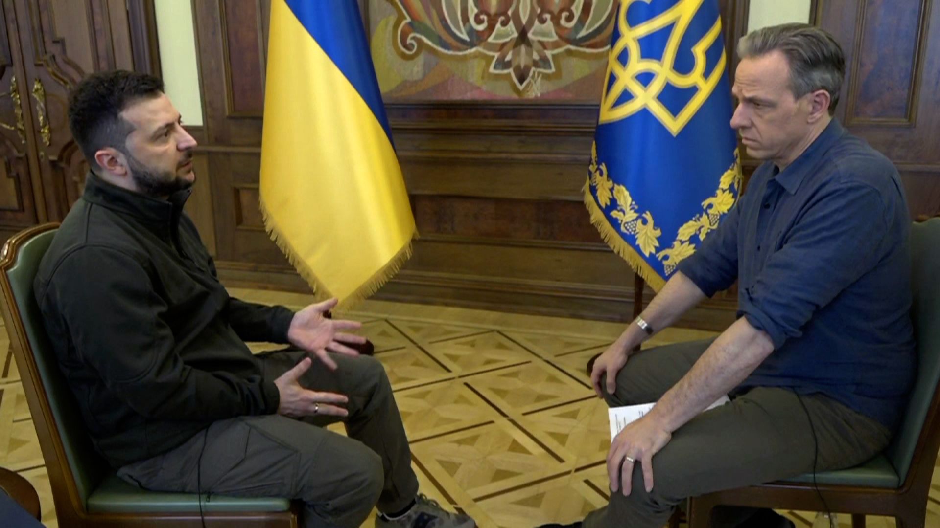 Ukrainian President Volodymyr Zelensky speaks with CNN’s Jake Tapper. (CNN)