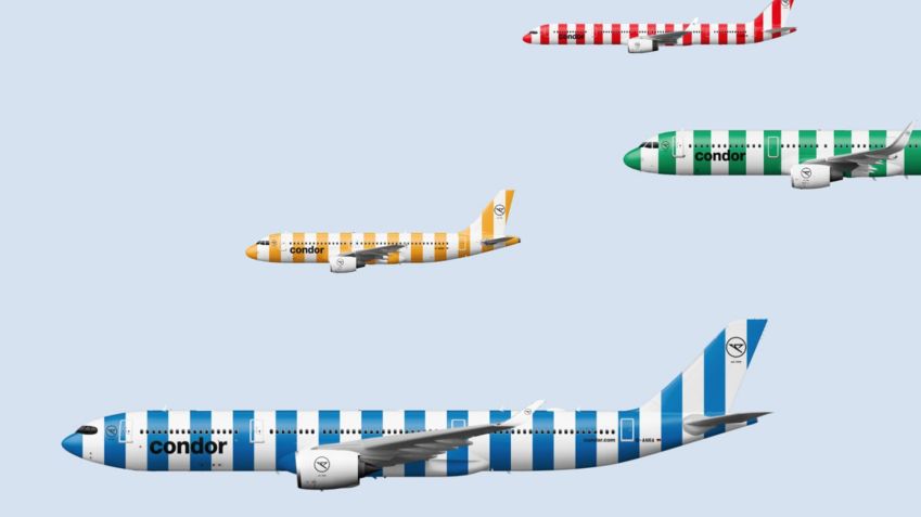 Uma renderização mostra a nova aeronave listrada de cor doce da Condor / Divulgação/ Condor