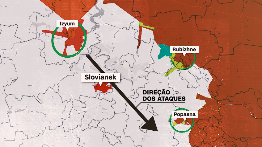 Direção dos novos ataques russos no território ucraniano / Arte/CNN