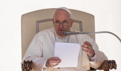 Pope Francis delivers his speech during the traditional