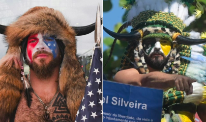 Jacob Anthony Chansley, o "viking" do Capitólio e Julio Monteiro, apoiador de Daniel Silveira