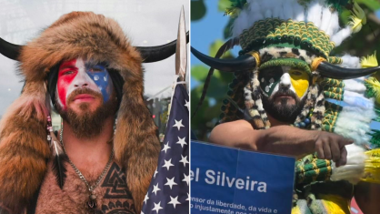 Jacob Anthony Chansley, o "viking" do Capitólio e Julio Monteiro, apoiador de Daniel Silveira