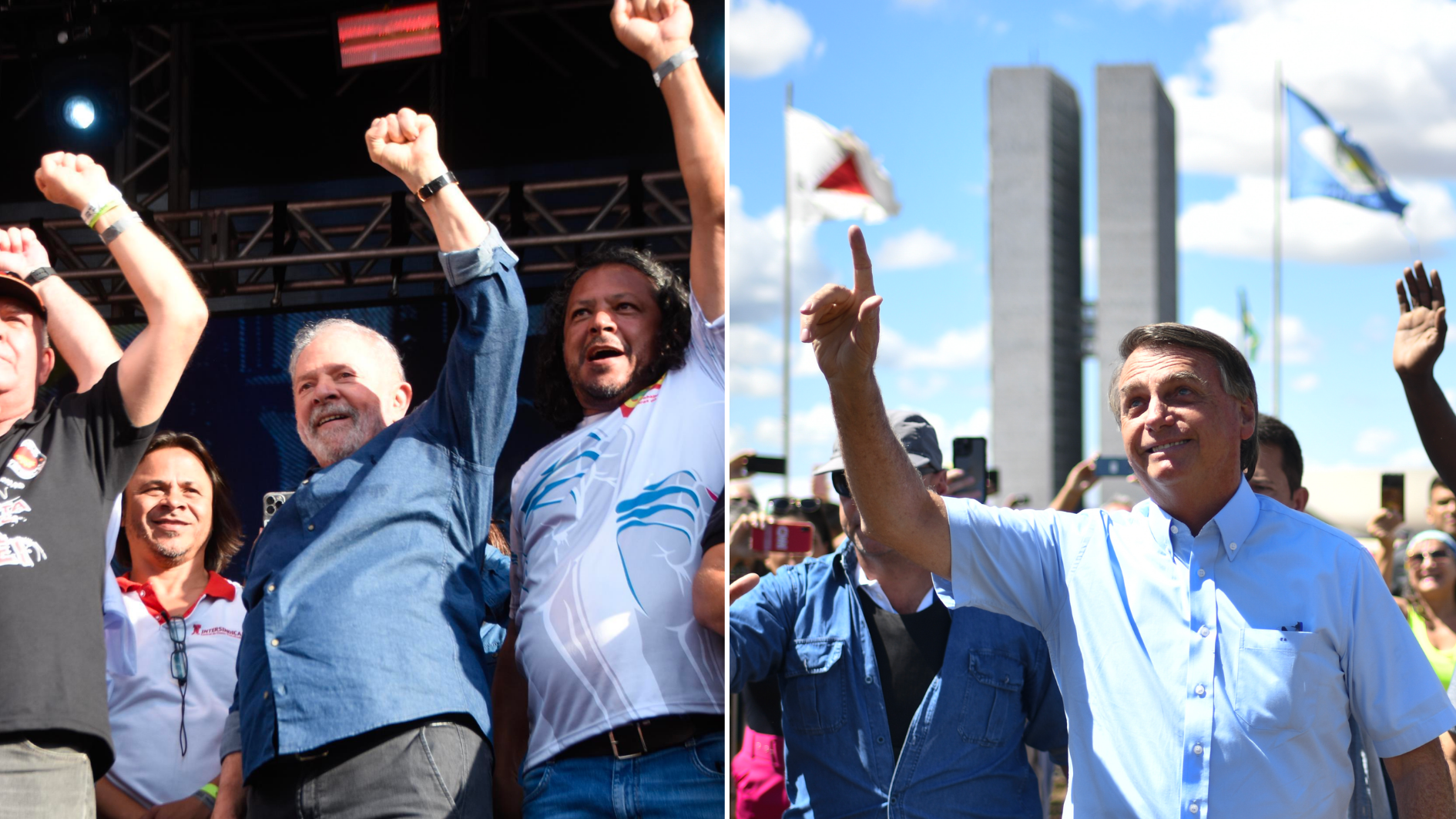 Montagem Lula e Bolsonaro atos 1º de Maio