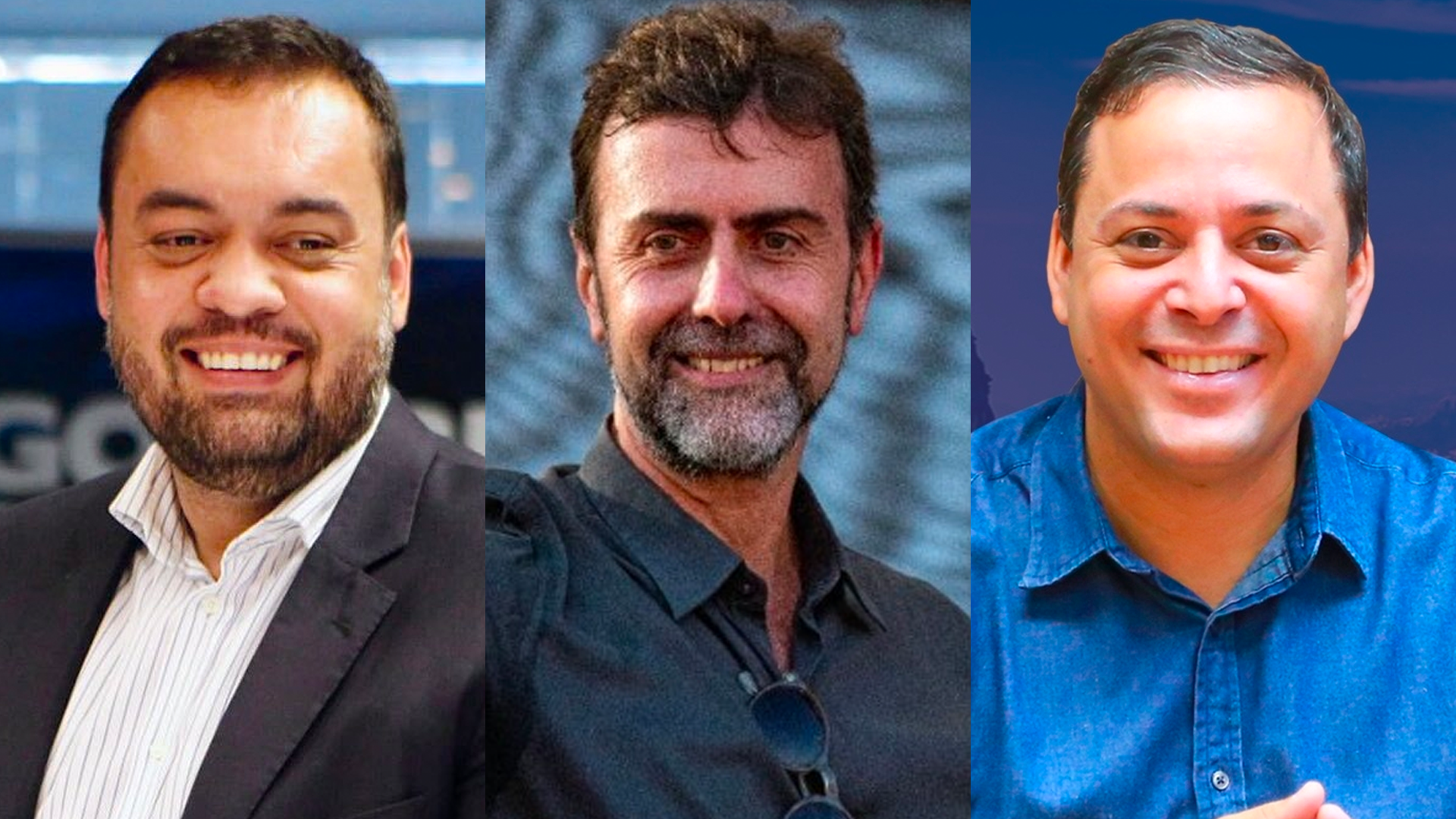 Os pré-candidatos ao governo do Rio Cláudio Castro (PL), Marcelo Freixo (PSB) e Rodrigo Neves (PDT)
