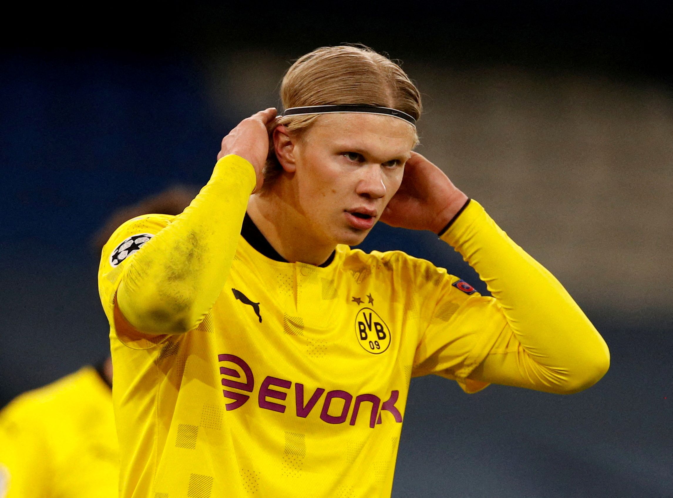 Atacante Erling Haaland durante partida do Borussia Dortmund contra o Manchester City pela Liga dos Campeões em 2021
