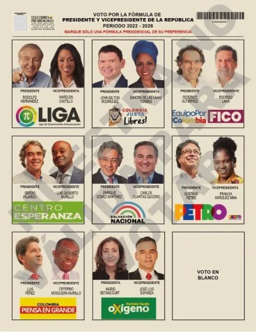 Cédula das eleições colombianas deste domingo (29). /