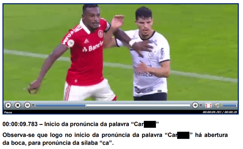 Trecho do laudo onde o atleta Rafael Ramos começa a falar a palavra cara**** / Reprodução