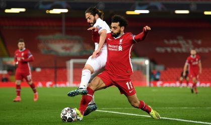 Jogo entre Liverpool e Real Madrid, nas quartas de final da Champions League 2020-21