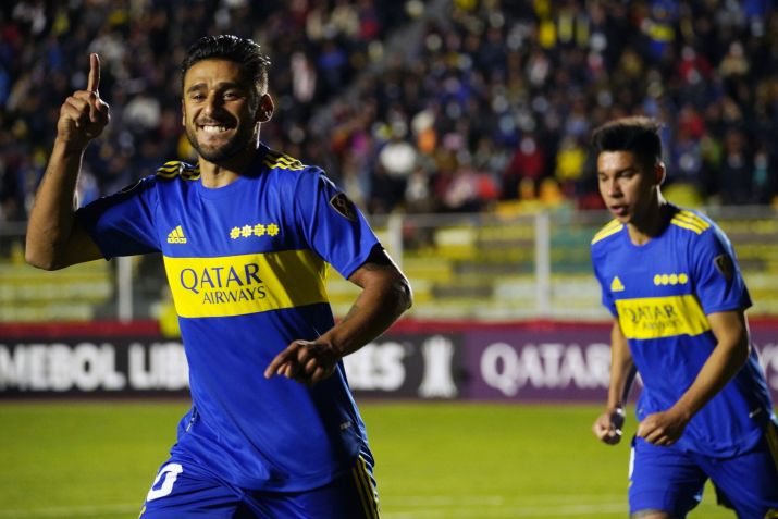 Eduardo Salvio, do Boca Juniors, comemora após marcar de pênalti contra o Always Ready, pela Libertadores, no Estádio Hernando Siles, em 04 de maio de 2022, em La Paz, Bolívia. / Javier Mamani/Getty Images