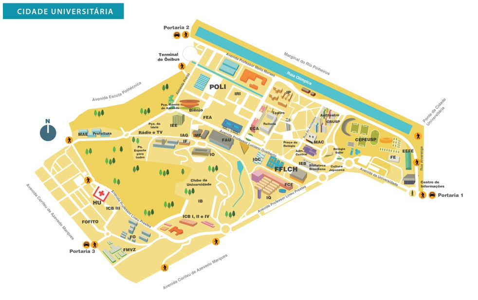 Mapa ilustrado da Cidade Universitária da USP (Universidade de São Paulo), no Butantã, em São Paulo. / Prefeitura do Campus / Reprodução