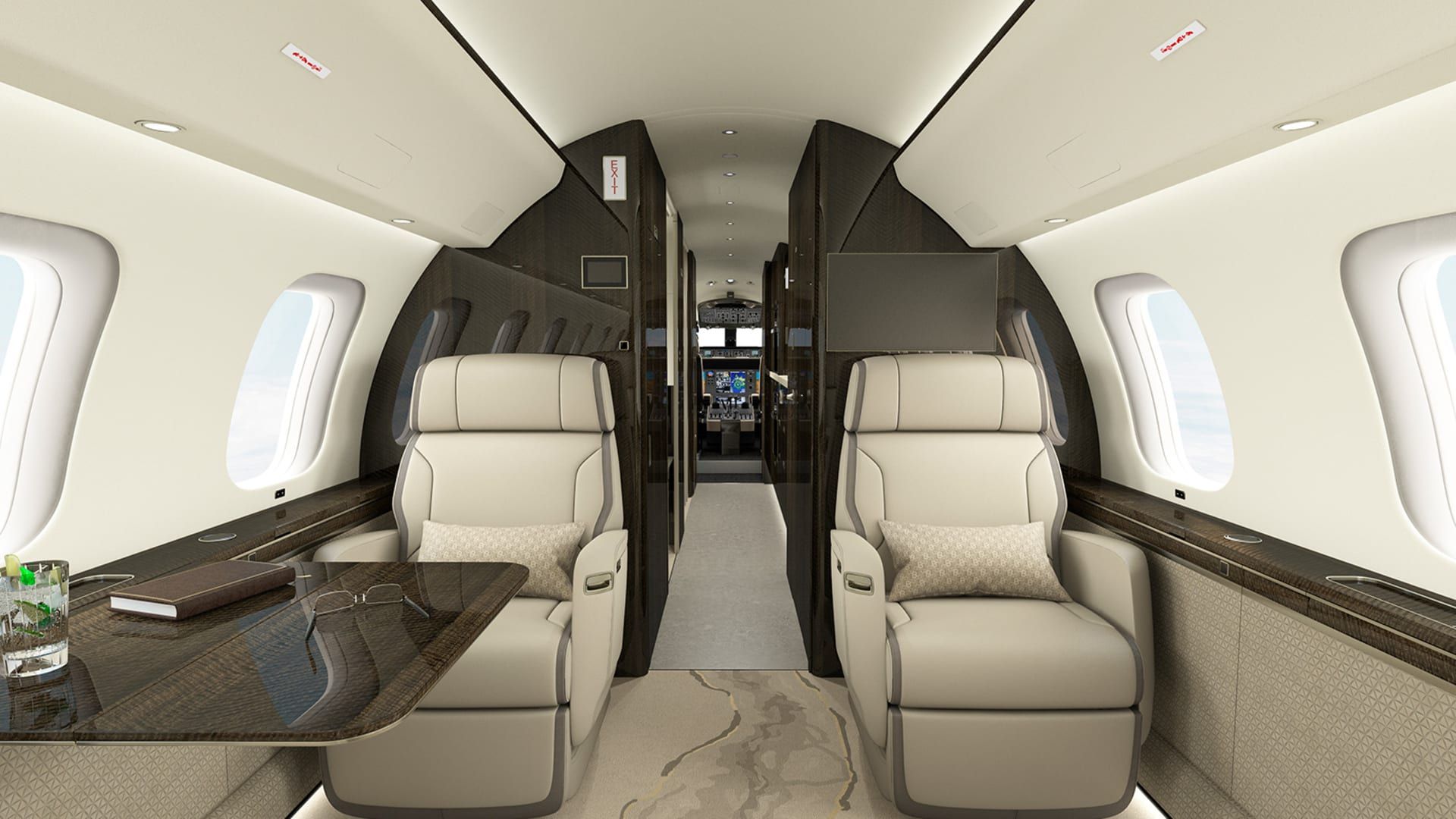 Uma renderização do interior da aeronave Global 8000, que está sendo desenvolvida pela fabricante de jatos executivos Bombardier / Divulgação