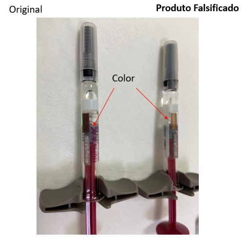 Diferença entre seringa original (esquerda) e falsificada (direita) / Reprodução/Anvisa