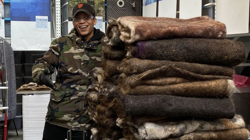 Cabelos humanos e pelos animais são enviados ao depósito da Matter of Trust e transformados em tapetes/ Matteroftrust.org