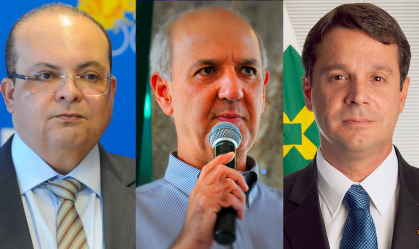 Os pré-candidatos ao governo do Distrito Federal Ibaneis Rocha (MDB), José Roberto Arruda (PL) e Reguffe (União Brasil)