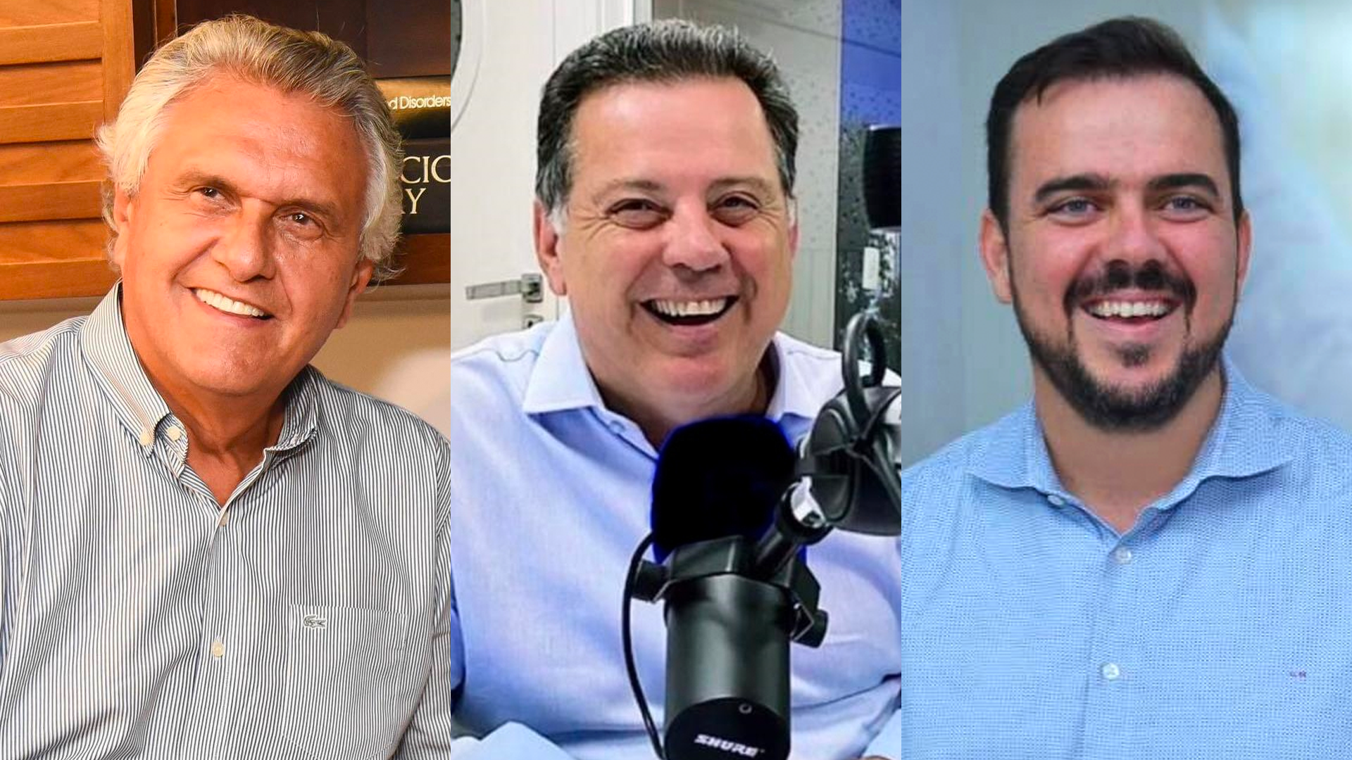 Os pré-candidatos ao governo de Goiás Ronaldo Caiado (União Brasil), Marconi Perillo (PSDB) e Gustavo Mendanha (Patriota)