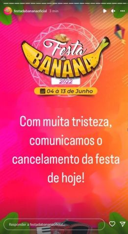 16ª Festa da Banana de Teolândia (BA) cancelada / reprodução/Instagram