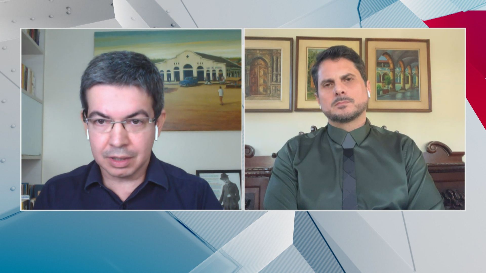 Senadores Randolfe Rodrigues (Rede-AP) e Marcos do Val (Podemos-ES) em debate na CNN