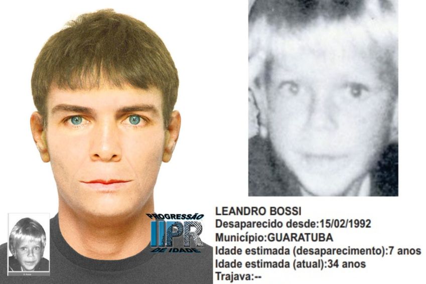 Progressão de idade de Leandro Bossi, que desapareceu em 1992 aos 7 anos de idade / Reprodução/Polícia Civil do Paraná