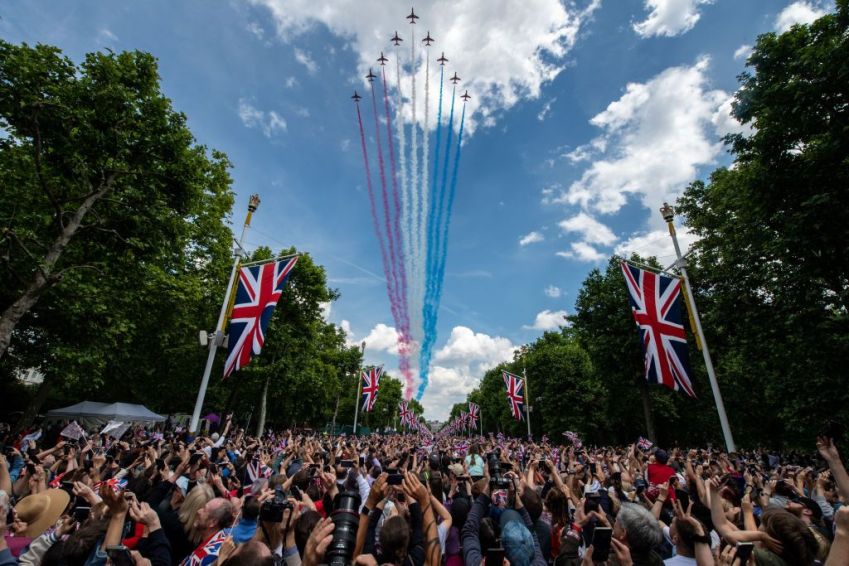 Aviões da Força Aérea Real fazem apresentação no Jubileu de Platina da Rainha Elizabeth II / Getty Images