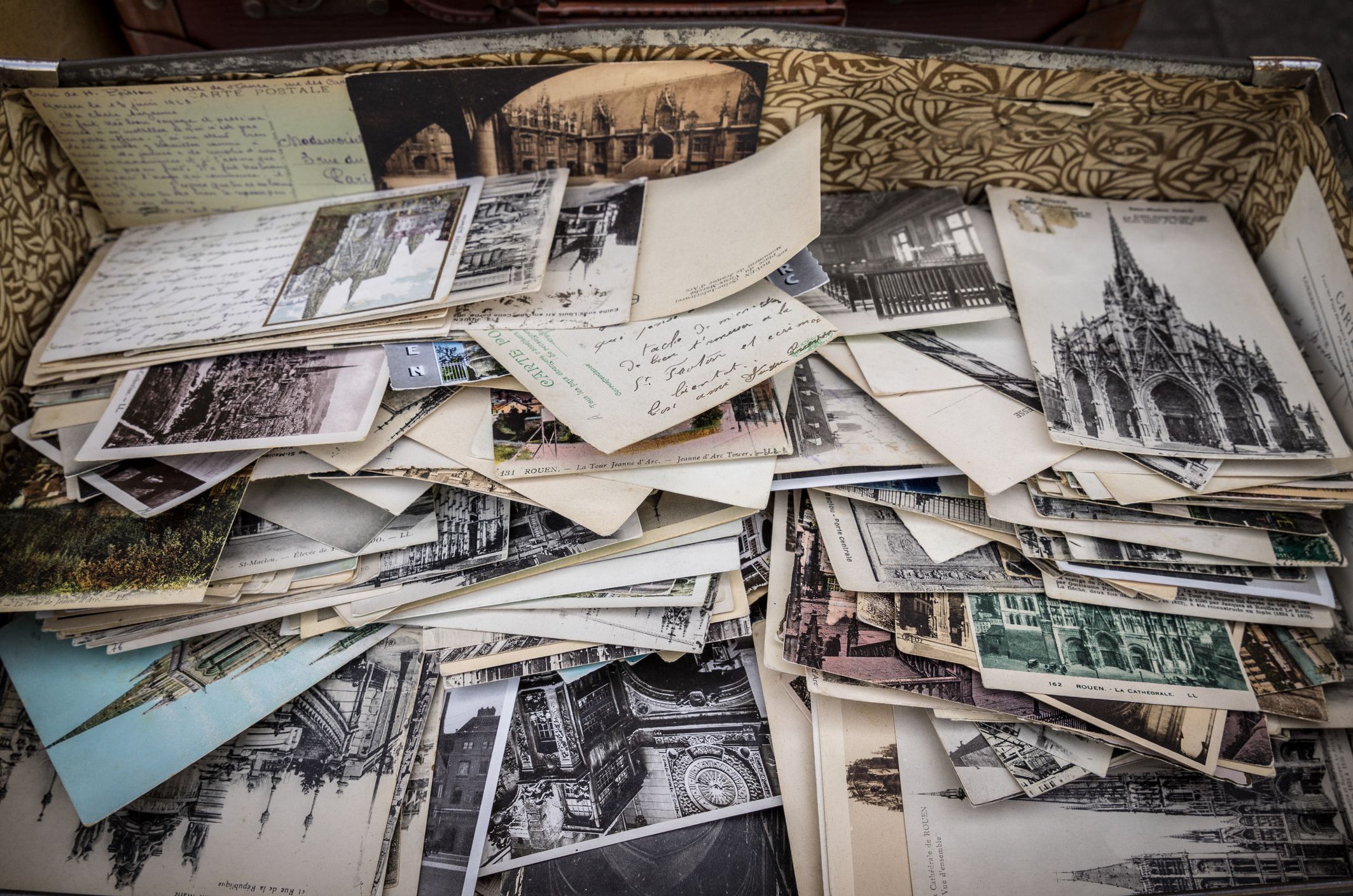 Old post cards in the antique market, Rouen