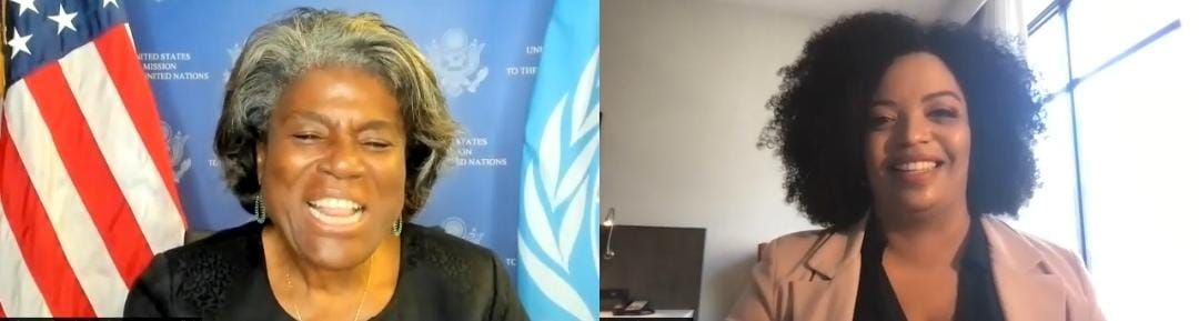 Linda Thomas-Greenfield e Basília Rodrigues em entrevista