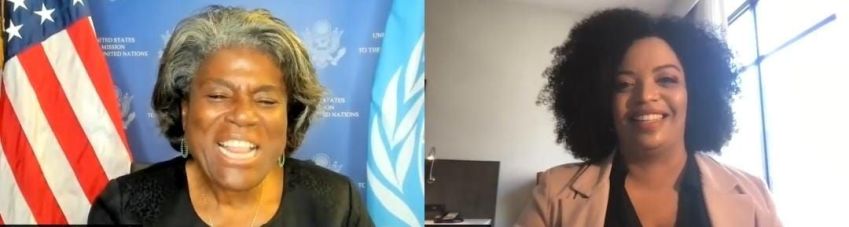 Linda Thomas-Greenfield e Basília Rodrigues em entrevista