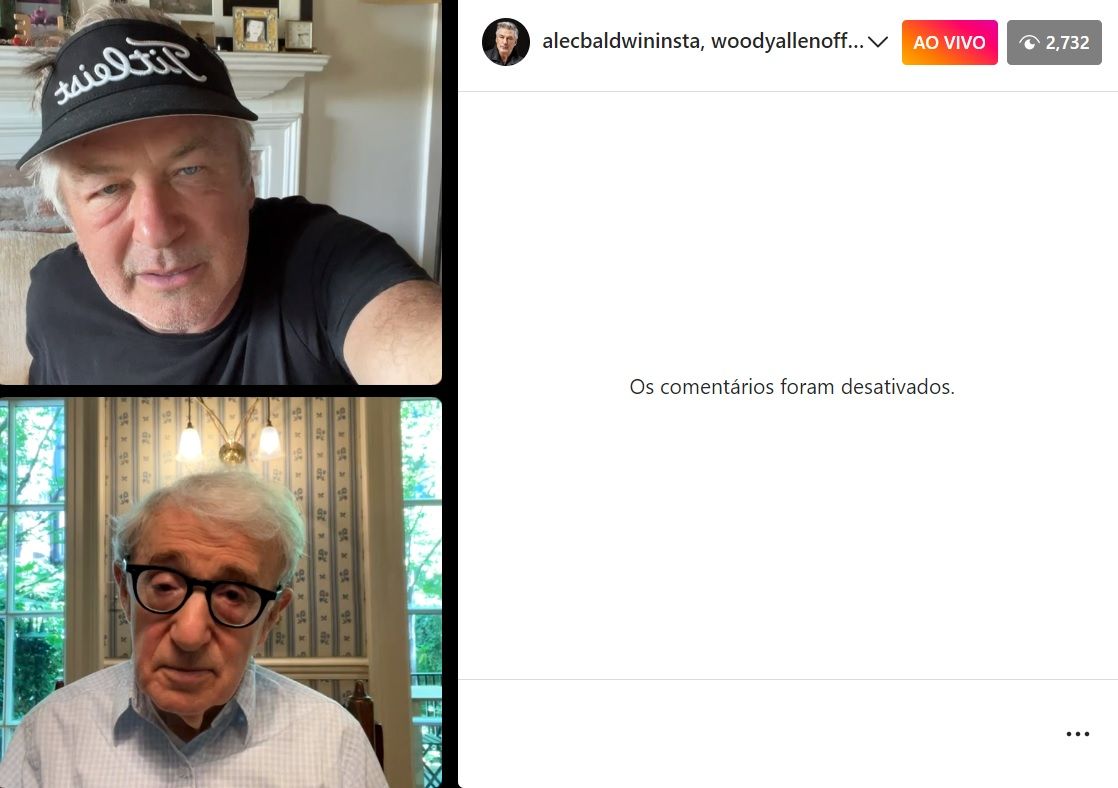 Os comentários da live entre Alec Baldwin e Woody Allen estavam desativados/ Reprodução/Instagram