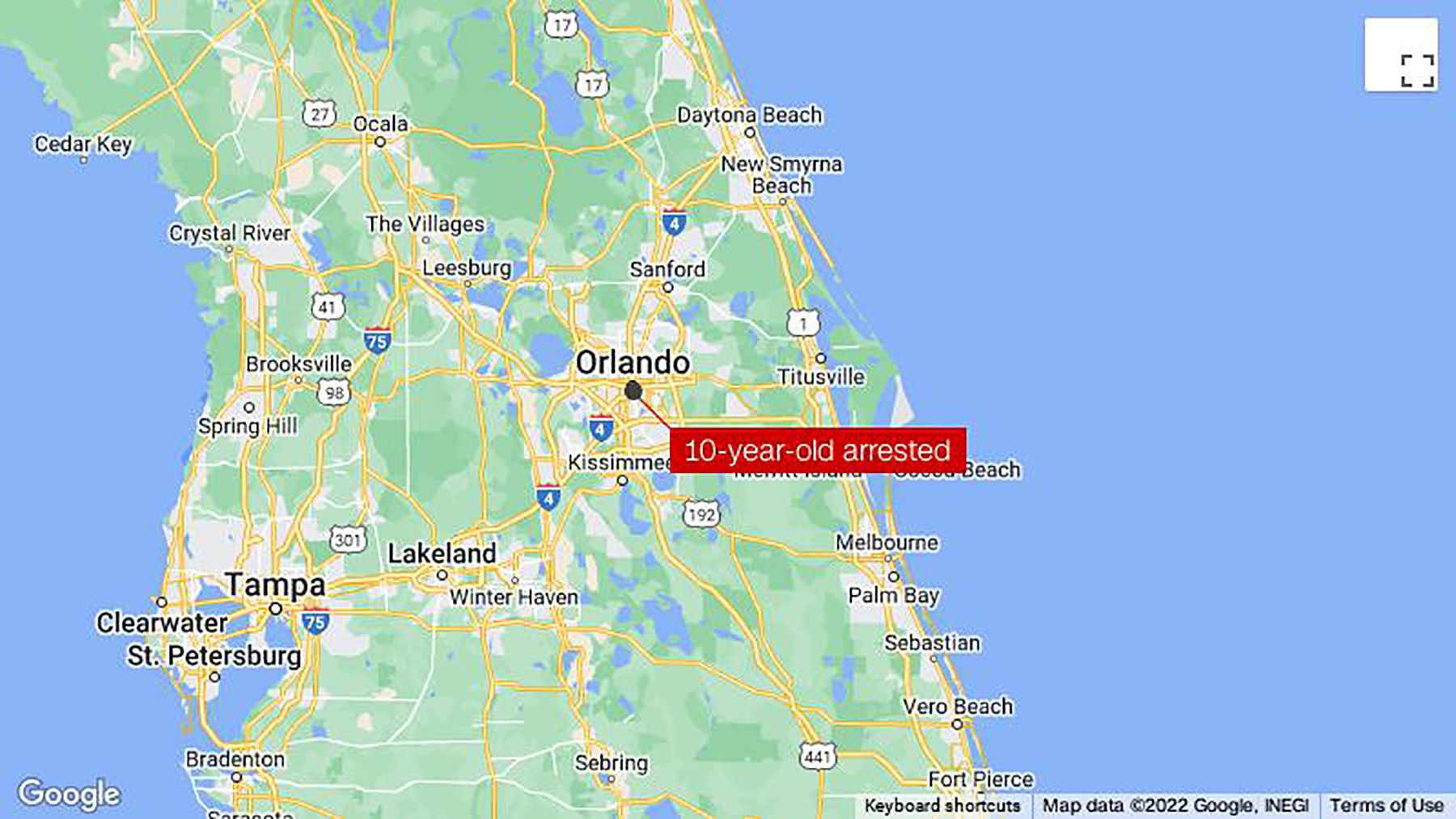 10 year old child Orlando Map (Google Maps)