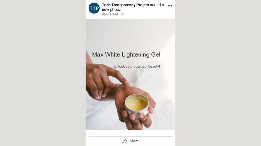 Um anúncio de teste do Tech Transparency Project que visava violar intencionalmente as políticas da Meta foi aprovado pelo Facebook. / Projeto de Transparência Técnica