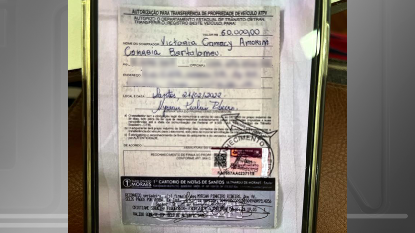 Documento da transação do veículo / Reprodução