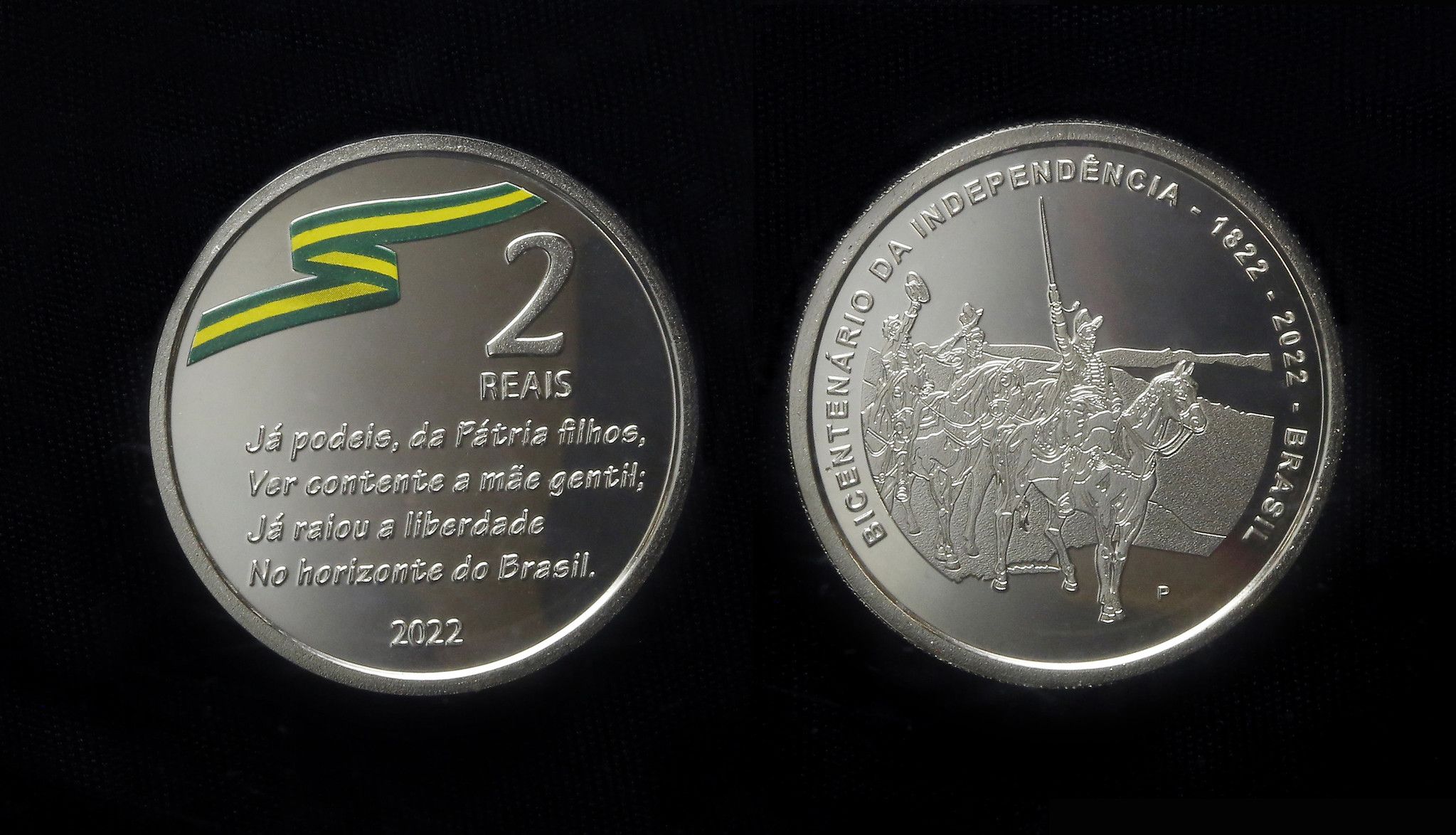 Moeda de cuproníquel mostra o Grito da Independência, em que D. Pedro I proclama a Independência do Brasil, às margens do Rio Ipiranga/ Banco Central/Reprodução