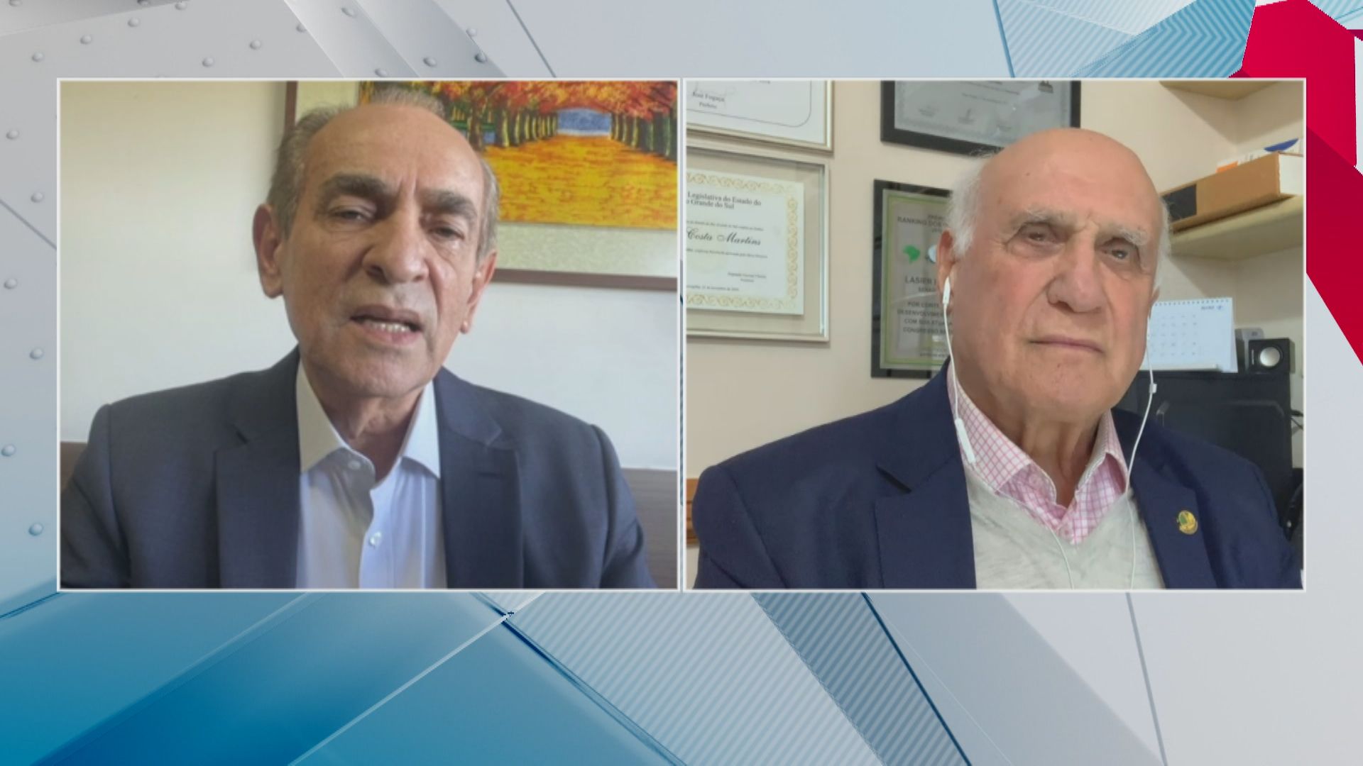 Os senadores Marcelo Castro (MDB-PI) e Lasier Martins (Podemos-RS) em participação no quadro Debate CNN