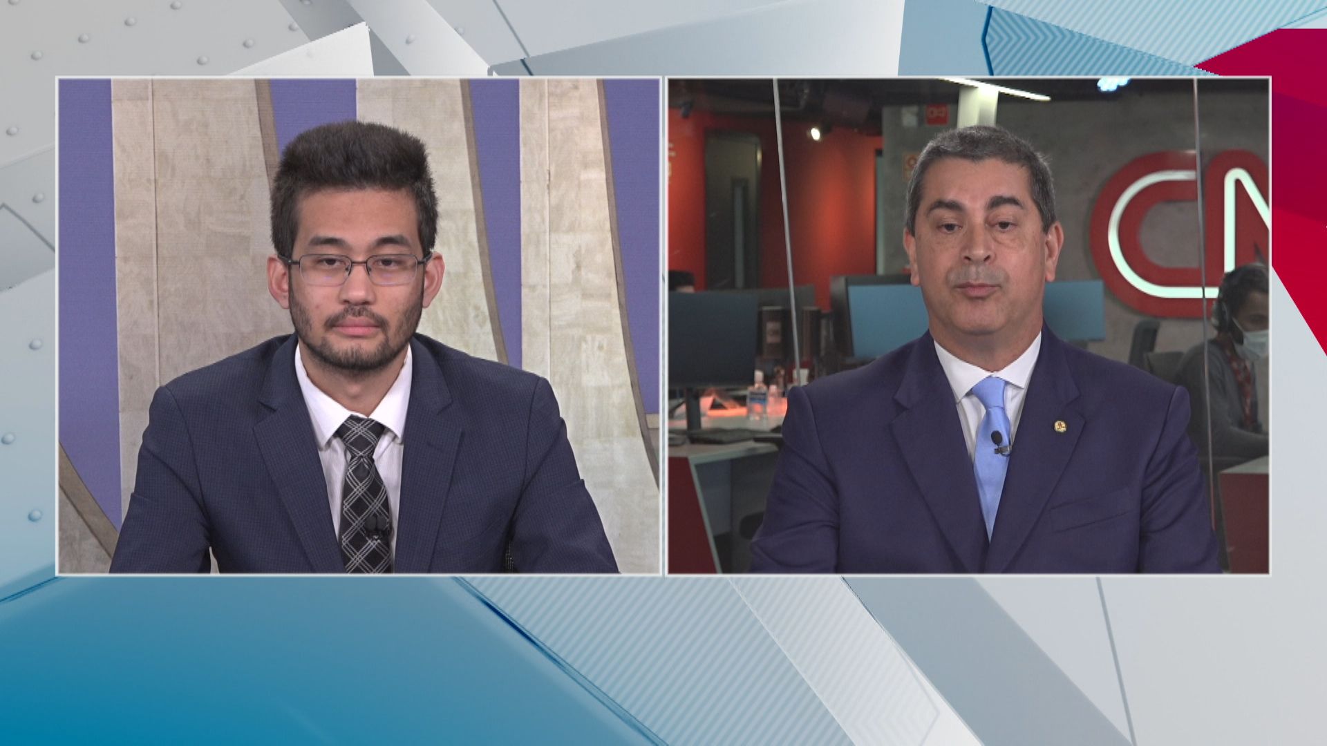 Deputados federais Kim Kataguiri (União Brasil-SP) e Coronel Tadeu (PL-SP) em participação no quadro Debate CNN