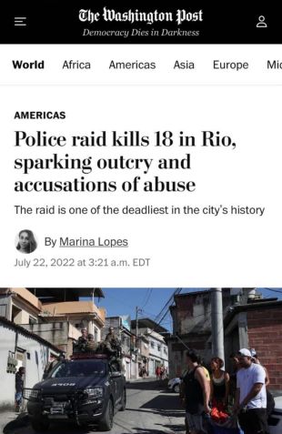Washington Post repercute operação policial no Complexo do Alemão / Reprodução
