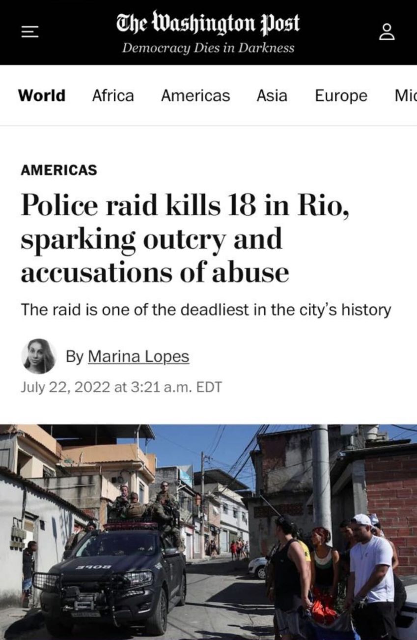 Washington Post repercute operação policial no Complexo do Alemão / Reprodução