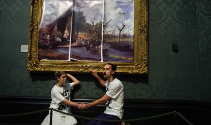 Just Stop Oil Activists Glue Themselves To Hay Wain By Constable