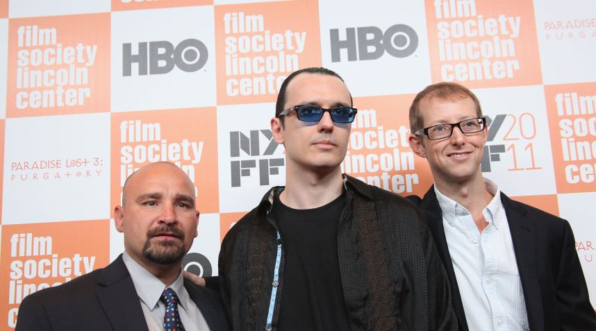 Da esquerda para a direita, Jessie Misskelley, Damien Echols e Jason Baldwin, no lançamento no último filme da série Paradise Lost, em outubro de 2011 / FilmMagic