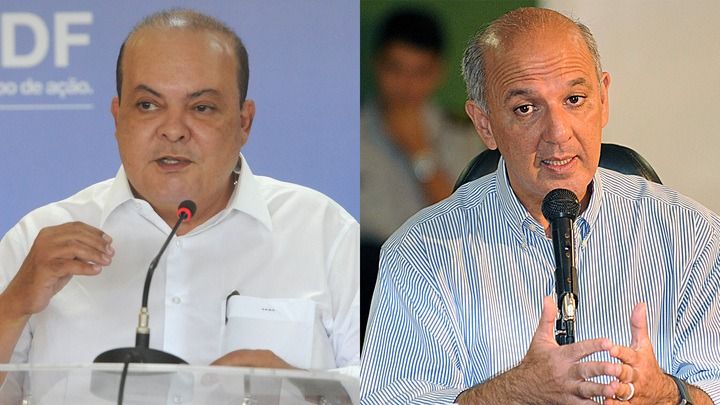 O governador do DF, Ibaneis Rocha, e o ex-governador José Roberto Arruda