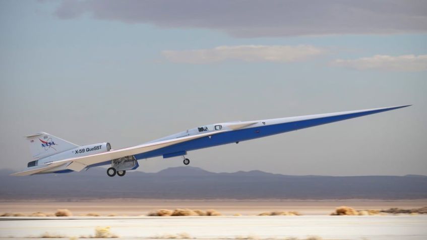 O avião X-59, da Nasa, está quase totalmente construído e o plano atual é que o voo inaugural ocorra antes do final de 2022 / Darin Russell / NASA