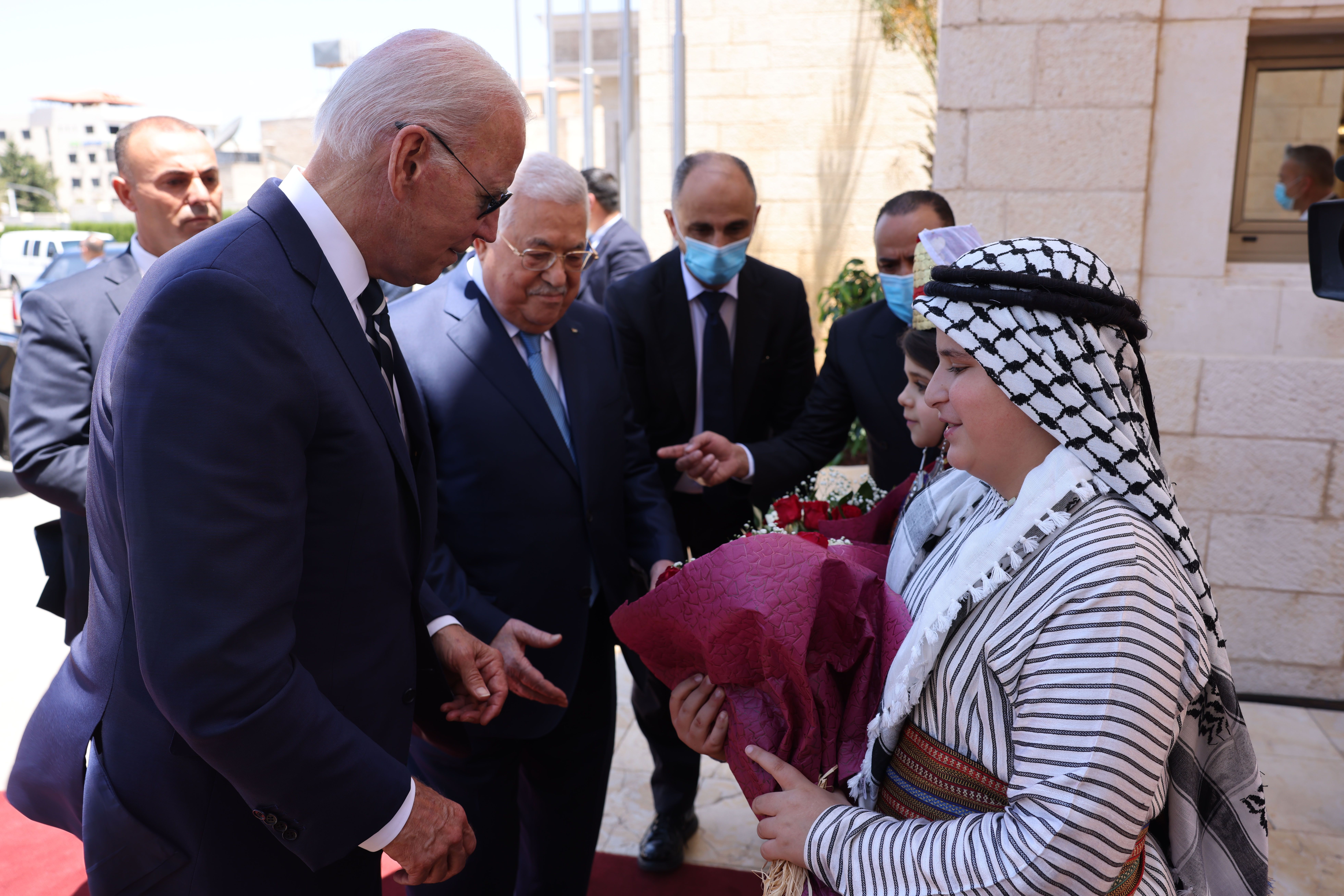 Presidente dos Estados Unidos Joe Biden é recebido pelo presidente palestino Mahmoud Abbas em Belém, na Cisjordânia