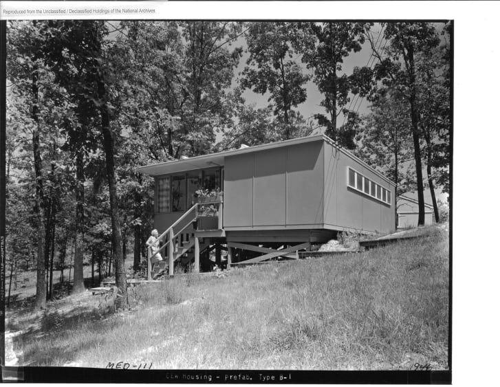 Uma das casas mais comuns em Oak Ridge era o modelo B-1, comumente conhecido como Flat Top / National Archives and Records Administration
