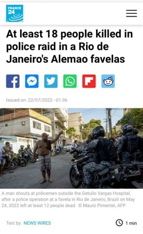 France 24 repercute operação policial no Complexo do Alemão. / Reprodução