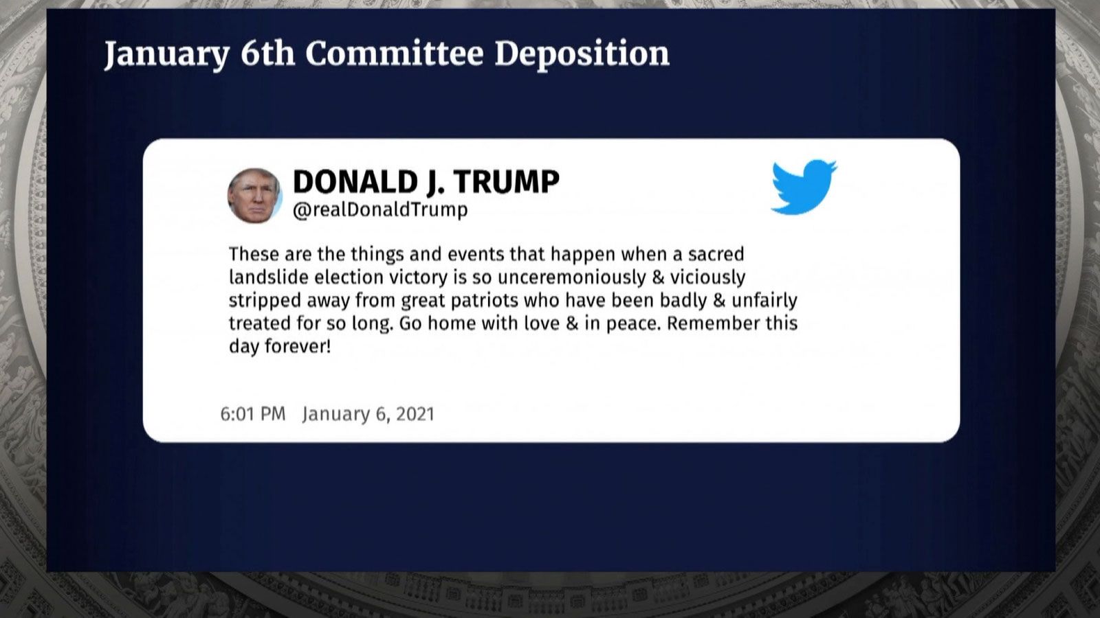 Tuíte de Donald Trump, em 6 de janeiro, dia do ataque ao Capitólio dos EUA / Reprodução