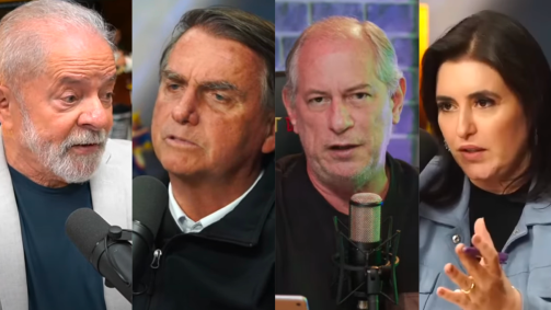 Presidenciáveis Lula (PT), Bolsonaro (PL), Ciro Gomes (PDT) e Simone Tebet (MDB) em participações de podcasts