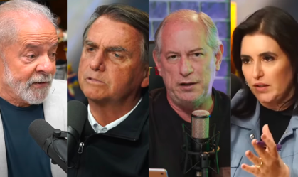 Presidenciáveis Lula (PT), Bolsonaro (PL), Ciro Gomes (PDT) e Simone Tebet (MDB) em participações de podcasts