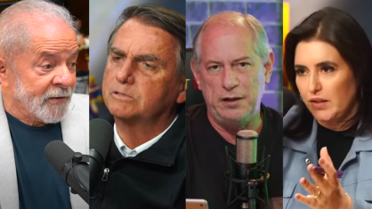 Presidenciáveis Lula (PT), Bolsonaro (PL), Ciro Gomes (PDT) e Simone Tebet (MDB) em participações de podcasts