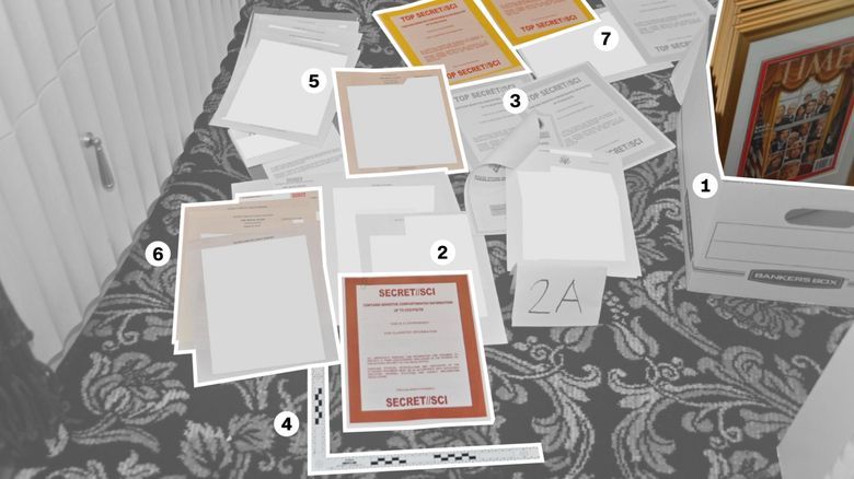 Foto de documentos encontrados na residência de Mar-a-Lago de Donald Trump / Reprodução/Departamento de Justiça dos Estados Unidos