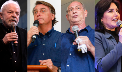 Presidenciáveis Lula (PT), Bolsonaro (PL), Ciro Gomes (PDT) e Simone Tebet (MDB)